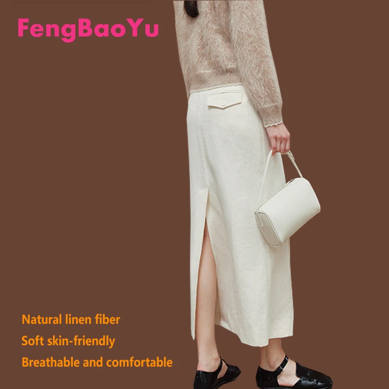 

Fengbaoyu Высококачественное льняное женское полуплатье Элегантное и изящное прямое платье для деловой и повседневной одежды