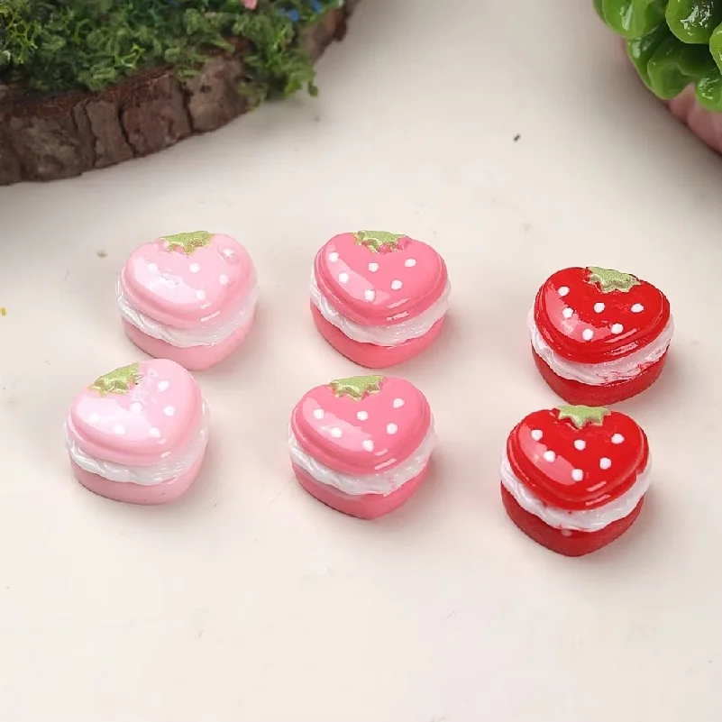10pcs Mini Kawaii Cute Strawberry Biscuits Flat Back Cabochons Scrapbook Diy  Party Hairpin Accessories Home Decoration Craft