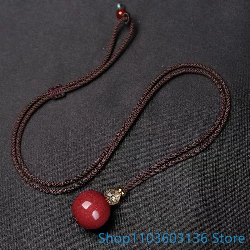 Cinnabar Pendant Men's and Women's red jewelry gift PENDANT Raw Ore Purple Cinnabar Evil Ward Off Round Bead Children Necklace