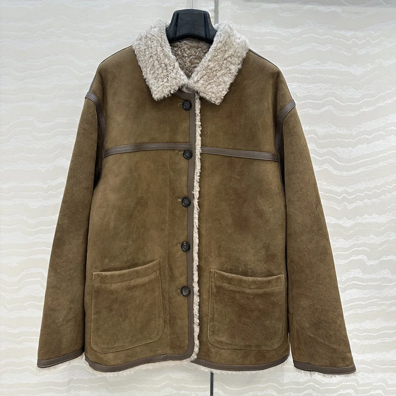 

High-quality double-sided wearable women's sheepskin faux fur and wool coat winter clothes with a luxury style jacket 25110806