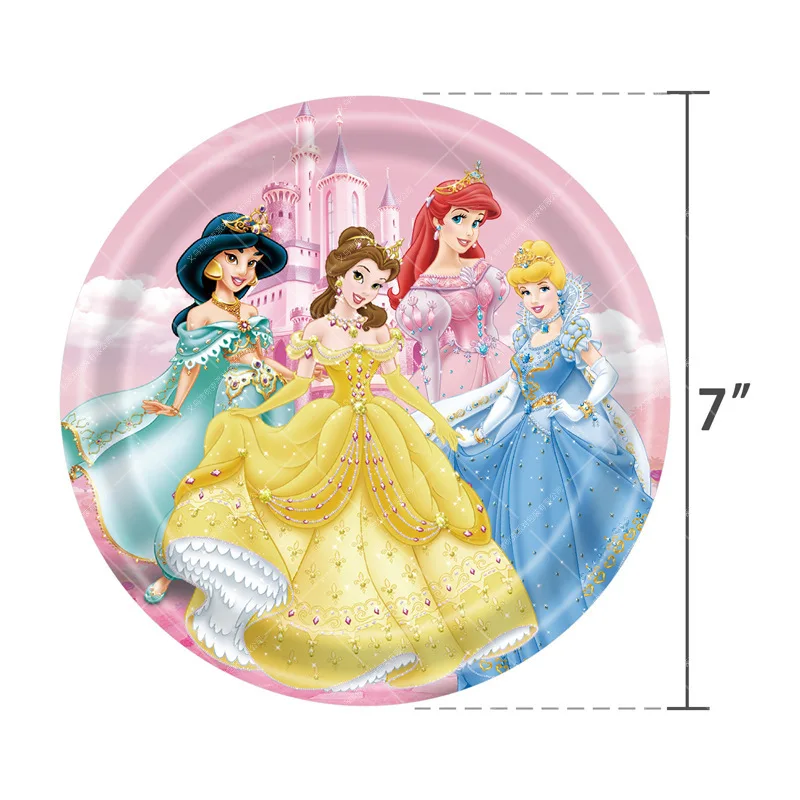 Disney Princess perlengkapan pesta ulang tahun anak perempuan dekorasi kertas cangkir piring serbet taplak meja balon peralatan makan Baby Shower