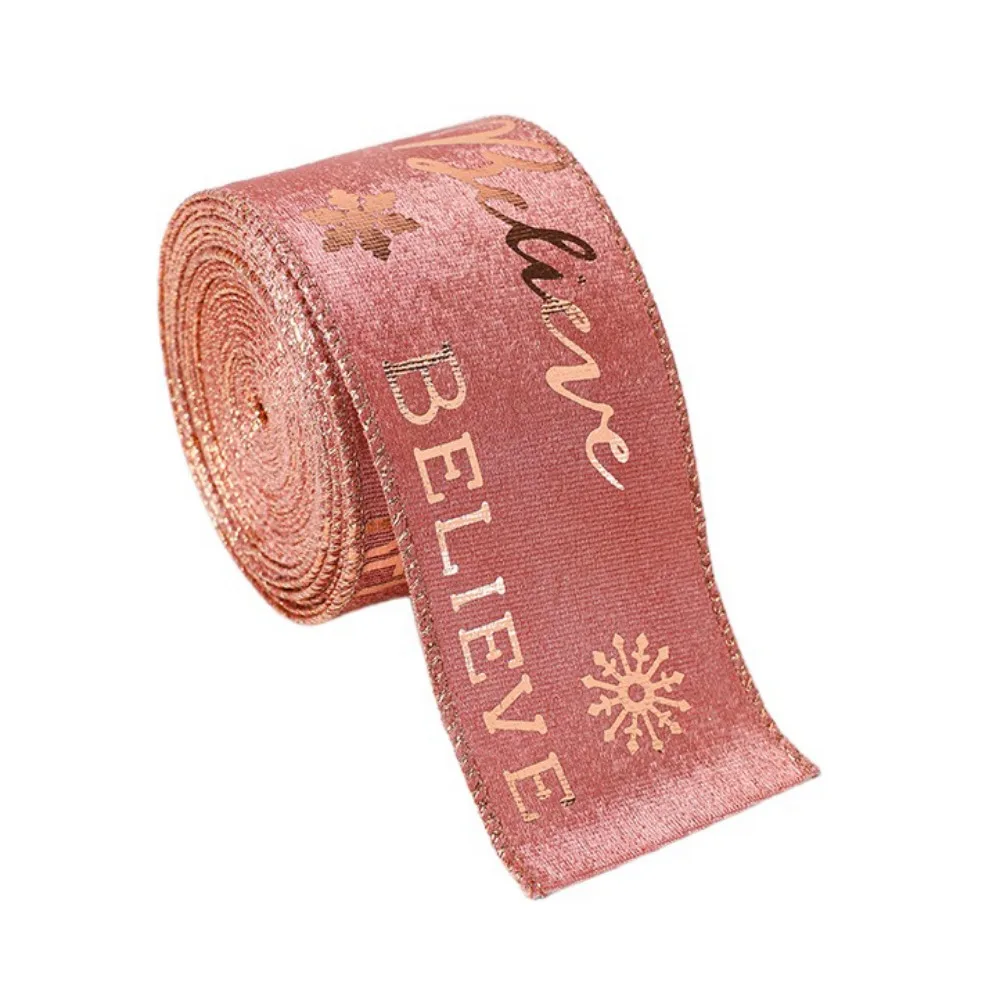 

2M Christmas Pink Ribbon Cuttable Christmas Bow Ribbon Bow Snowflake Ribbon Xmas Tree Pattern Gift Packing Ribbon