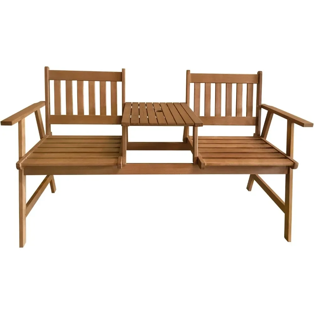 Outdoor Patio Bench Wood Garden Bench Park Bench Acacia Wood with Table for Pool Beach Backyard Balcony Porch Deck