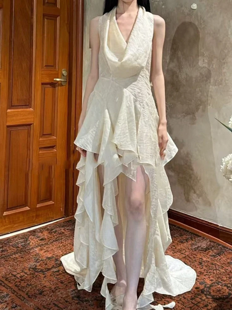 

Вечернее платье с эффектом похудения, открытыми плечами, асимметричным подолом, в корейском стиле, с завышенной талией, А-силуэт, длинное, для вечеринок