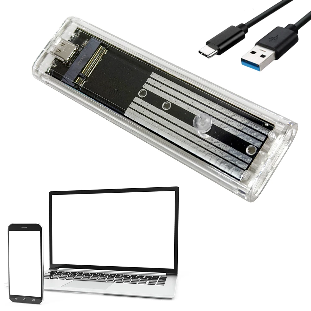 

Корпус для SSD M.2 NGFF SATA Type C USB 3.1, 10 Гбит/с, прозрачный, внешний адаптер для SSD, совместимый с 2230, 2242, 2260, 2280