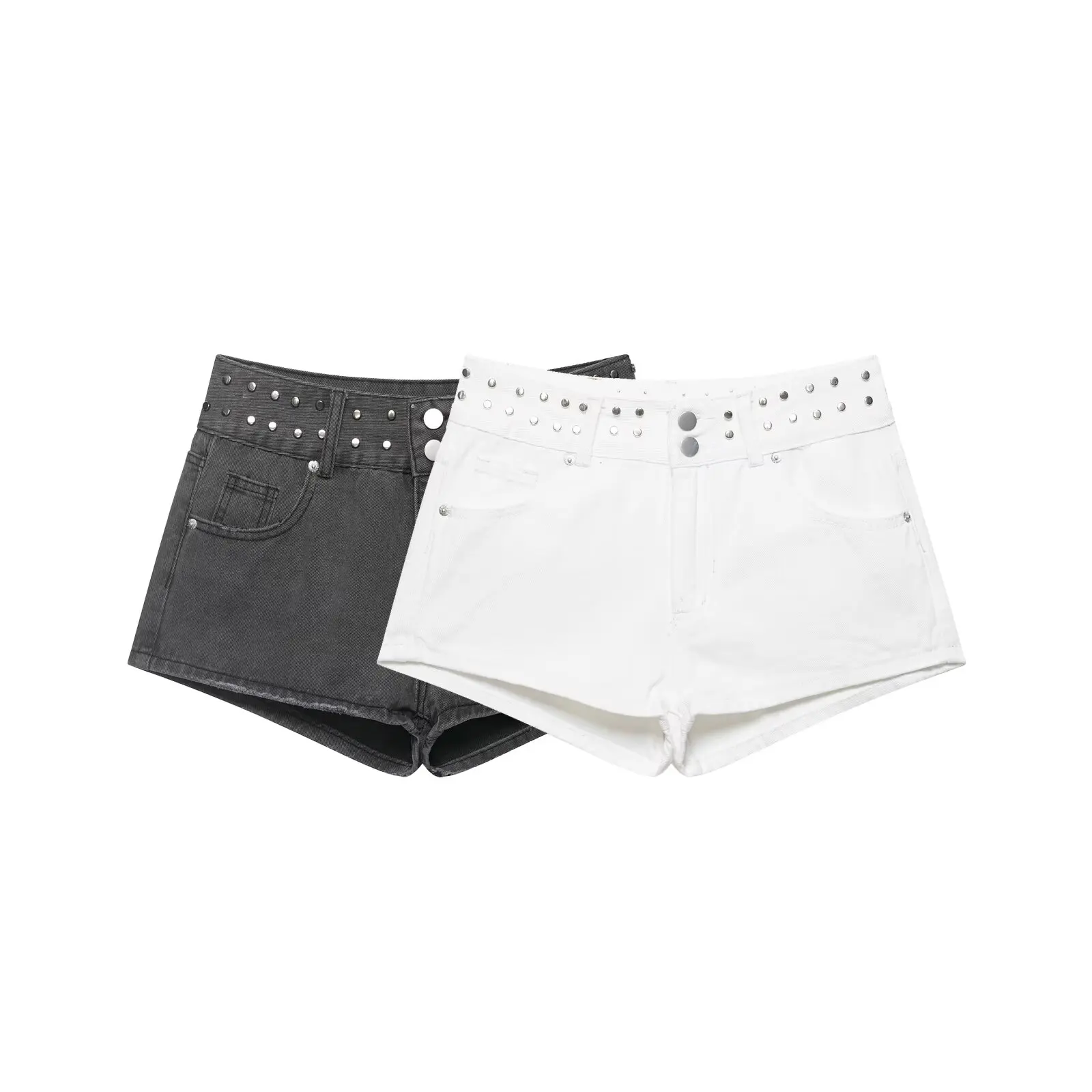

WOMAN 2026 Summer New Casual Fashion Zipper Multi Pocket Low Waist Rivet Star Denim Shorts Retro Versatile Women's Shorts Chic