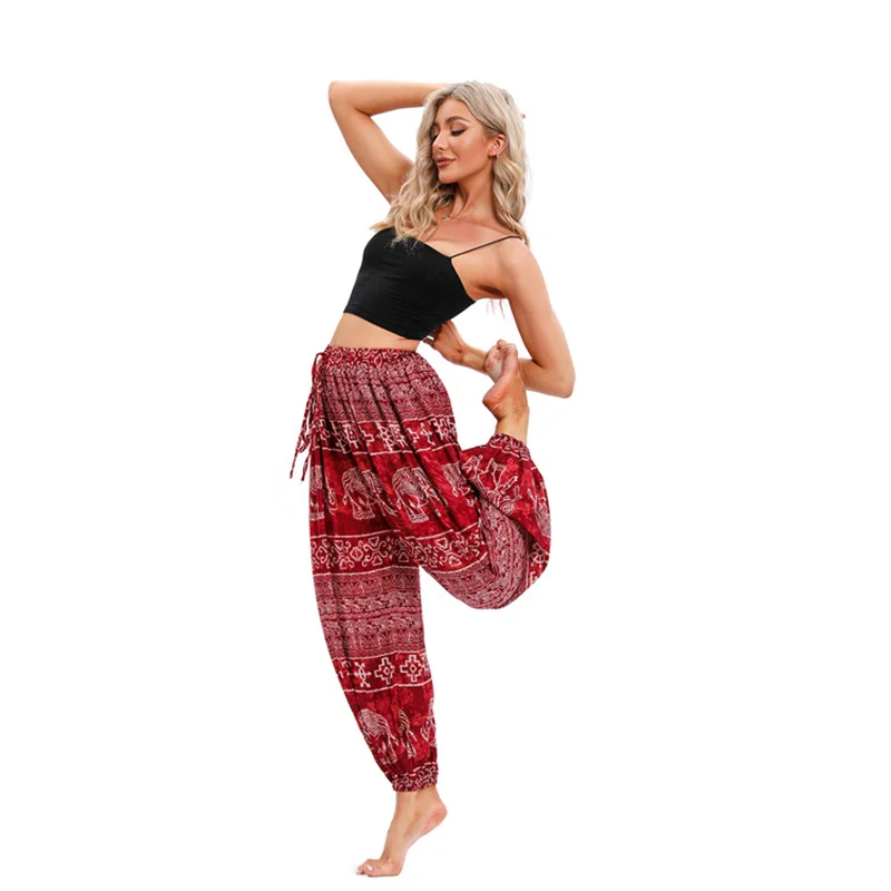 Pantalones bombachos con estampado Vintage para mujer, pantalón holgado de yo-ga, Hippie, ocio, danza del vientre, Leggings holgados, ropa deportiva