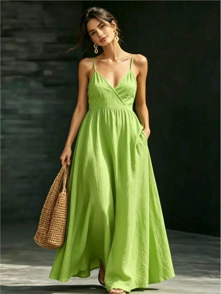 

Casual Long Dress Sleeveless Pocket Dress Elegant Festive Dress Women 2026 Summer And Spring New Midi Dress Women's Vestidos