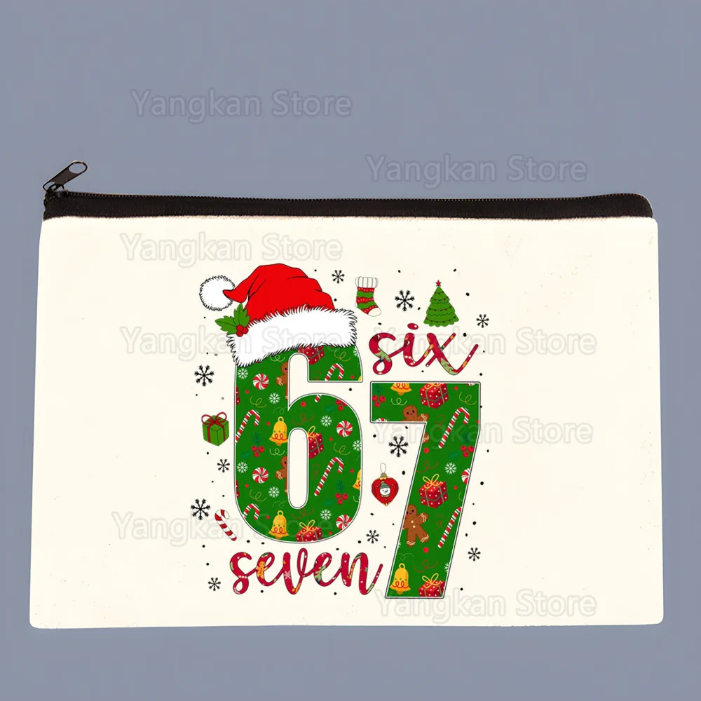 67 Six Seven Funny Italian Brainrot Canvas Makeup Bags Zipper Pouch Pencil Bags Cosmetic Pouch
