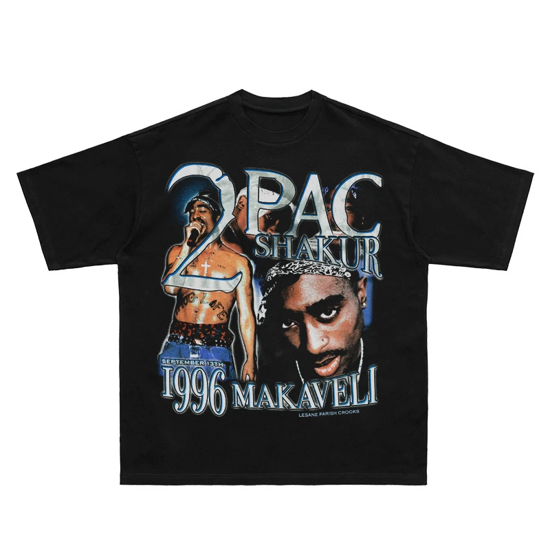

Summer New 2PAC Tupac Rap Hip-hop Print Graphic T-shirt Men's and Women's Short Sleeve T-shirt Men's Clothing Streetwear