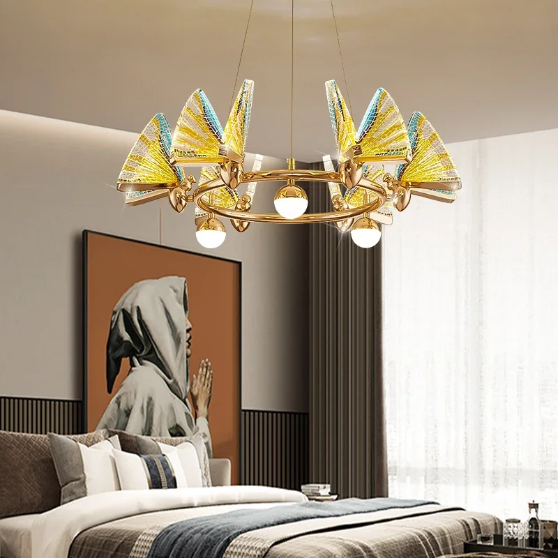 FKL Nordic Butterfly Chandelier Luxury Acrylic Wings Pendant Light Living room Bedroom Hotel Restaurant Ceiling Hanging Lamp