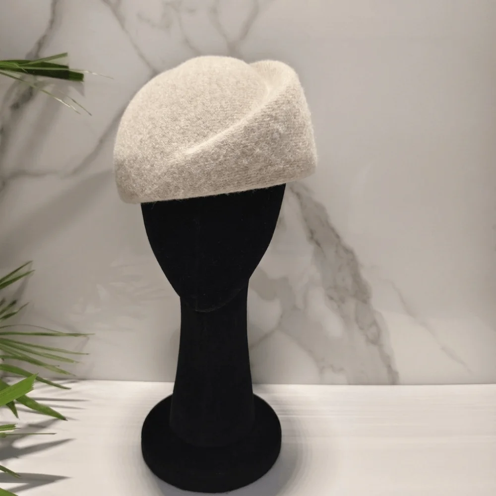 Elegant Wool Blend Pillbox Hat Brimless Hepburn Silhouette Beret Hat Teardrop Foldable Beret Cap For Women