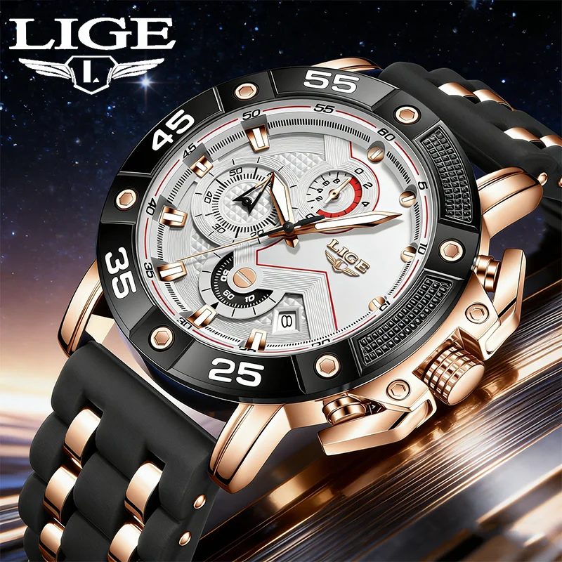 

Мужские люксовые часы LIGE TOP 2026: деловые, силиконовые, кварцевые, водонепроницаемые, светящиеся, с датой. Мужские наручные часы Relogios Masculino.