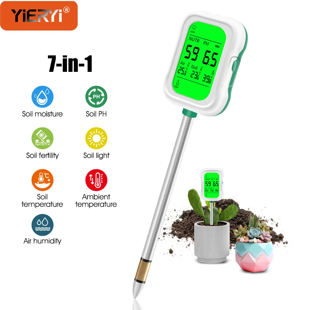 

Yieryi 7-in-1 Soil Tester Digital pH Meter, Moisture Temperature Detector, Multifunctional Gardening Tool Soil Fertility Tester