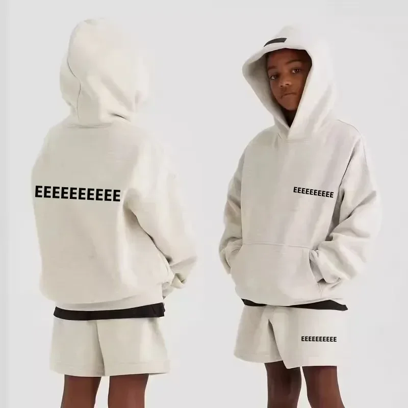 Season 8 Classic Double Line Children's Hoodie Luxury Design Front and Rear Plush Letter Hoodie High Street Boy's T-shirt Set