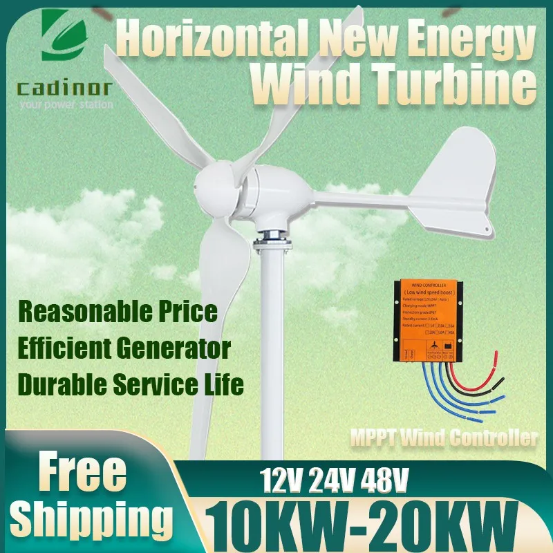 12v 24v 48v 10kw 15KW 20KW New Energy Small Windmill 3 Blades Horizontal Wind Turbine Generator Free MPPT controller For Homeuse