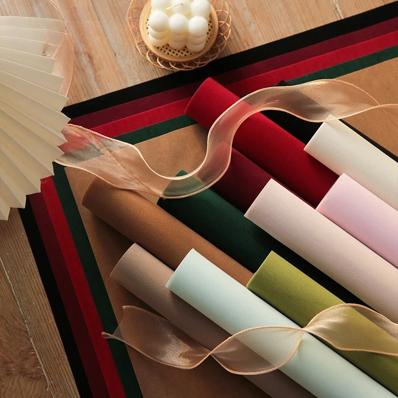 

53cm X 5.4m Flower Packaging Craft Paper Valentine's Day Bouquet Handmade DIY Material Flower Shop Velvet Multi-color Selection