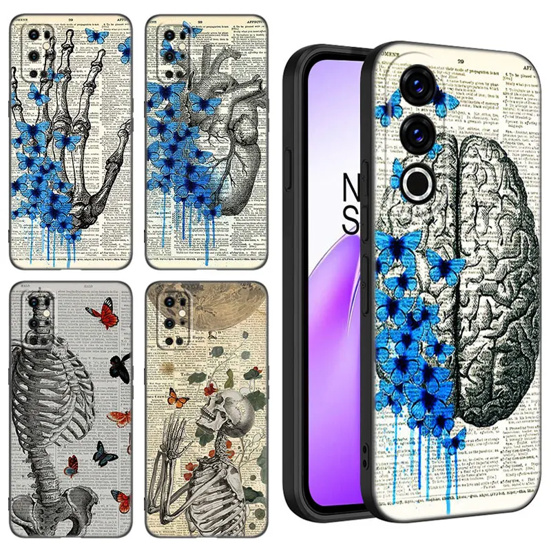 Medical Human Organs Black Silicone Phone Case For OnePlus 10R 11R 12R ACE 2 3 Pro 2V 3V Nord CE 2 3 4 Lite N10 N20 N30 SE 5G