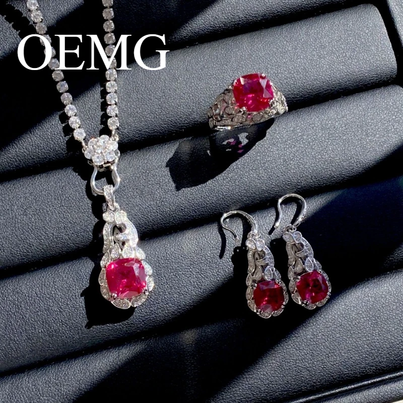

OEMG красный корунд модное открытое кольцо кулон ожерелье серьги и другой женский комплект украшений