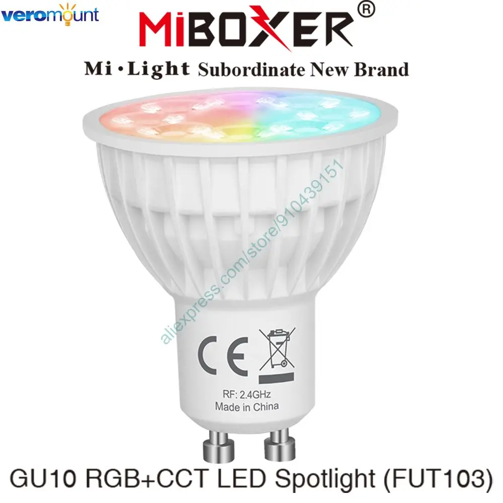 

MiBoxer FUT103 4W GU10 RGB+CCT Светодиодный прожектор AC110V 220V 2.4G 4Zone RF Дистанционное приложение для смартфона WiFi Alexa Google Голосовое управление