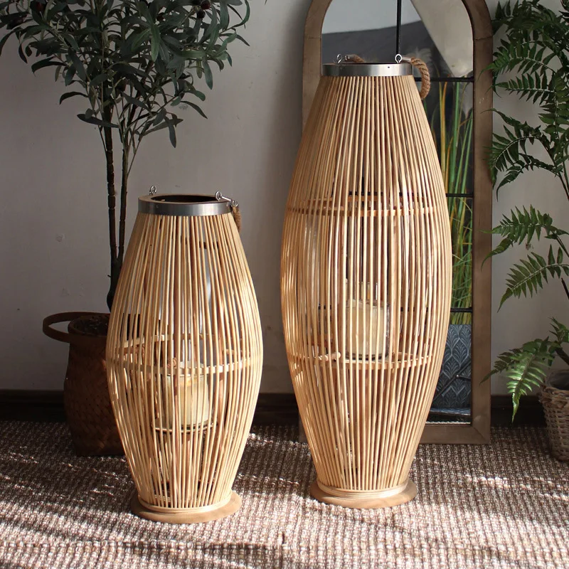 

Nordic bamboo woven floor-to-ceiling wind lamp candlestick ornament model room balcony hotel hall homestay decoration simple