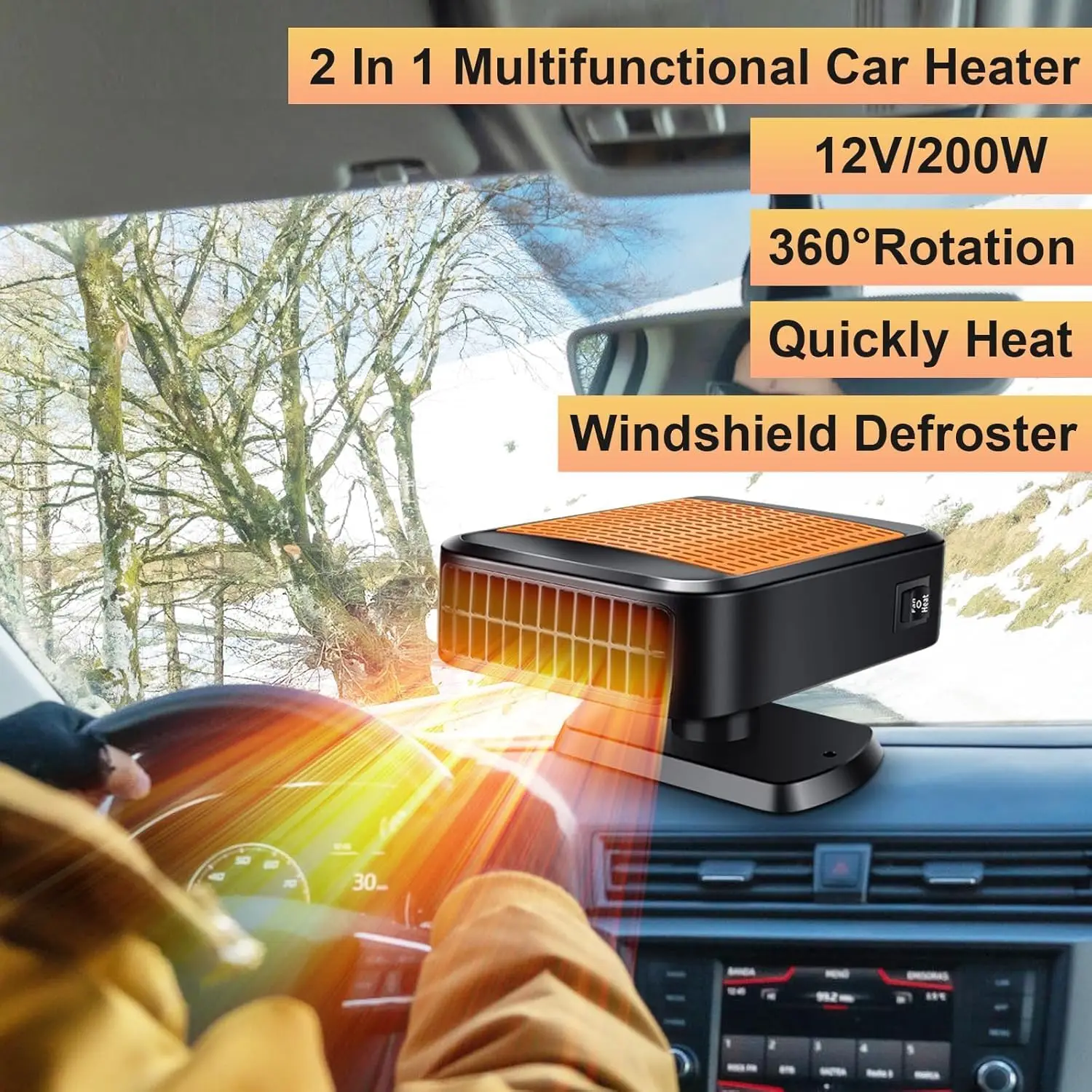 

2 In 1 Car Heater 12V 200W Heating Fan Defroster Demister Winter Amplifier Cooling Fans Automotive Replacement For SUV Truck