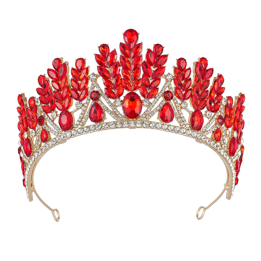 تاج الزفاف - غطاء رأس زفاف فاخر من الكريستال المتلألئ وحجر الراين على شكل ريشة وليمة الملكة والأميرة