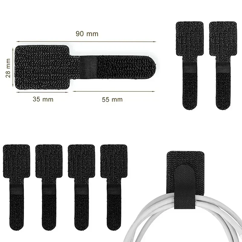 10Pcs Reusable Cable Ties Multifunctional Self Adhesive Cord Organizer for Computer Data Cables Desktop Wire Management
