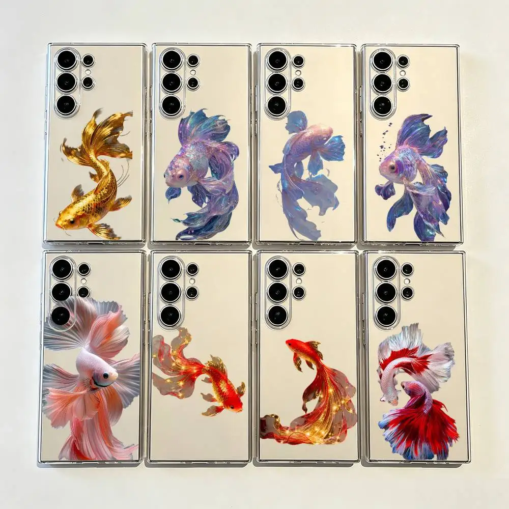 Koi Goldfish Precise Hole Transparent Printed Phone Case for Samsung Galaxy S26/S25/24/23/22/30/21/10/9,Ultra,Plus