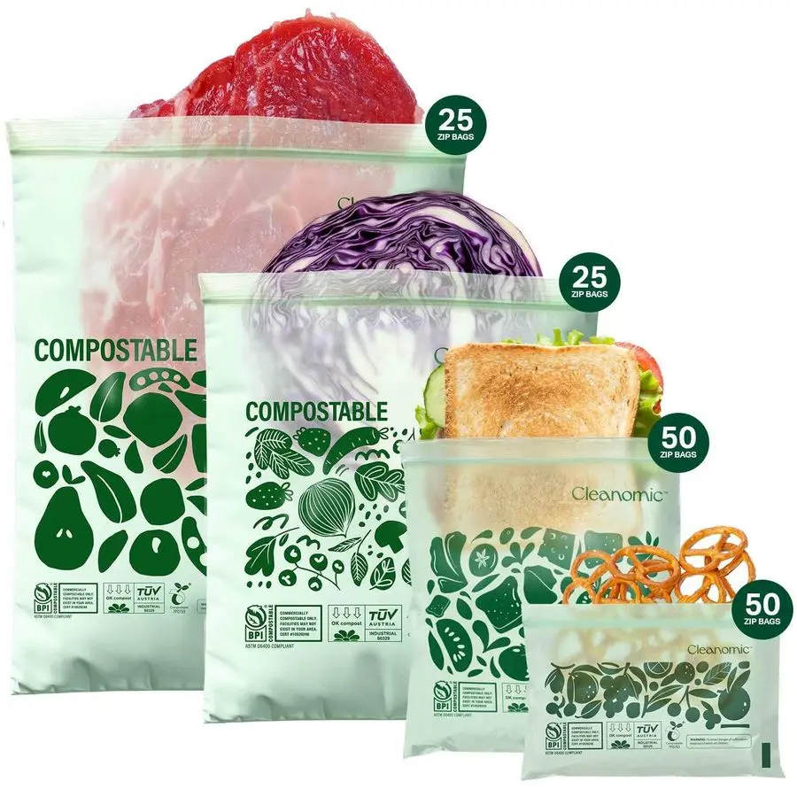 

Compostable Food Storage Bag Bundle Gallon, Quart, Sandwich and Snack Sizes