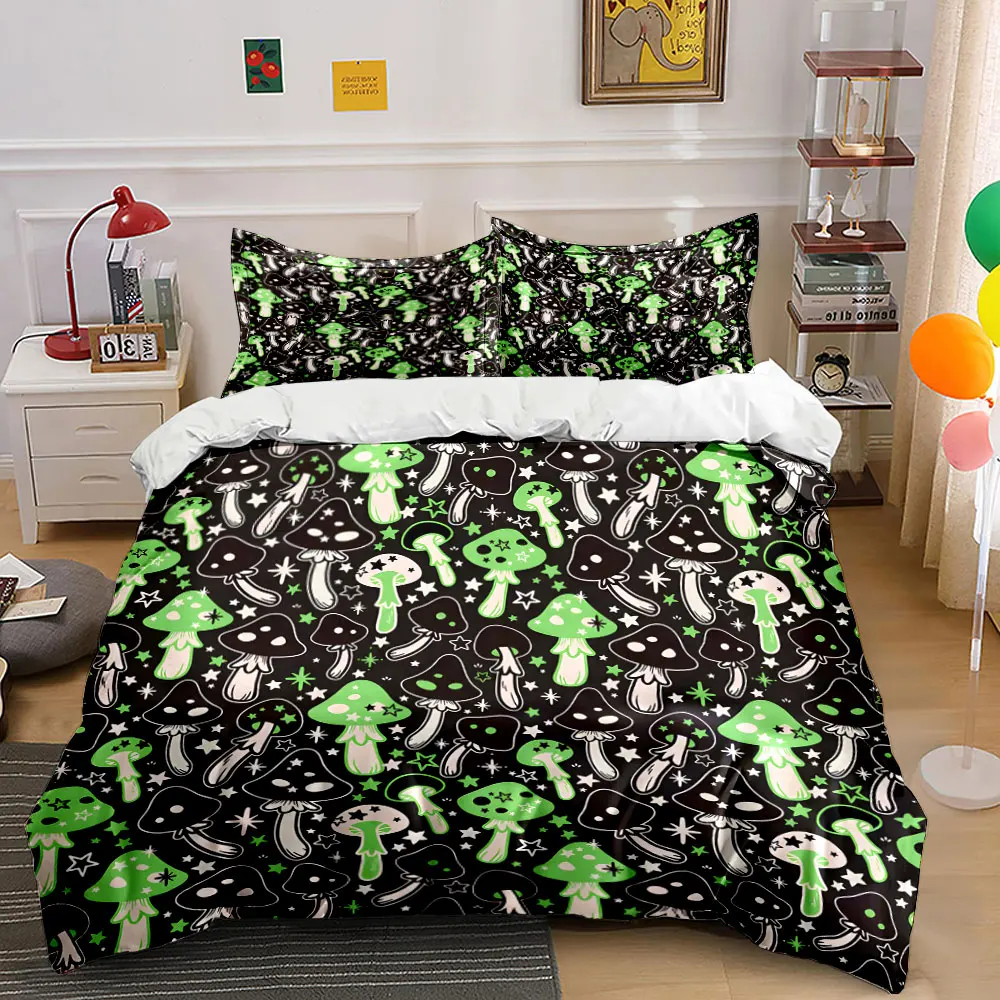Whimsical Mushroom Cute Pattern Printed Duvet Cover Set1 Duvet Cover+2 Pillowcase Multi Size Bedroom Bedding Decor