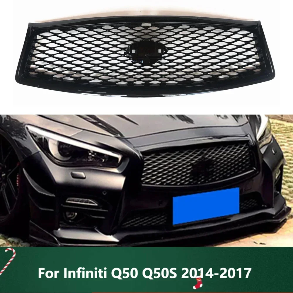 

New！All Models Gloss Black Front Grille Replacement Car Upper Bumper Hood Mesh Grid Kit For Infiniti Q50 Q50S 2014-2017 Racing G