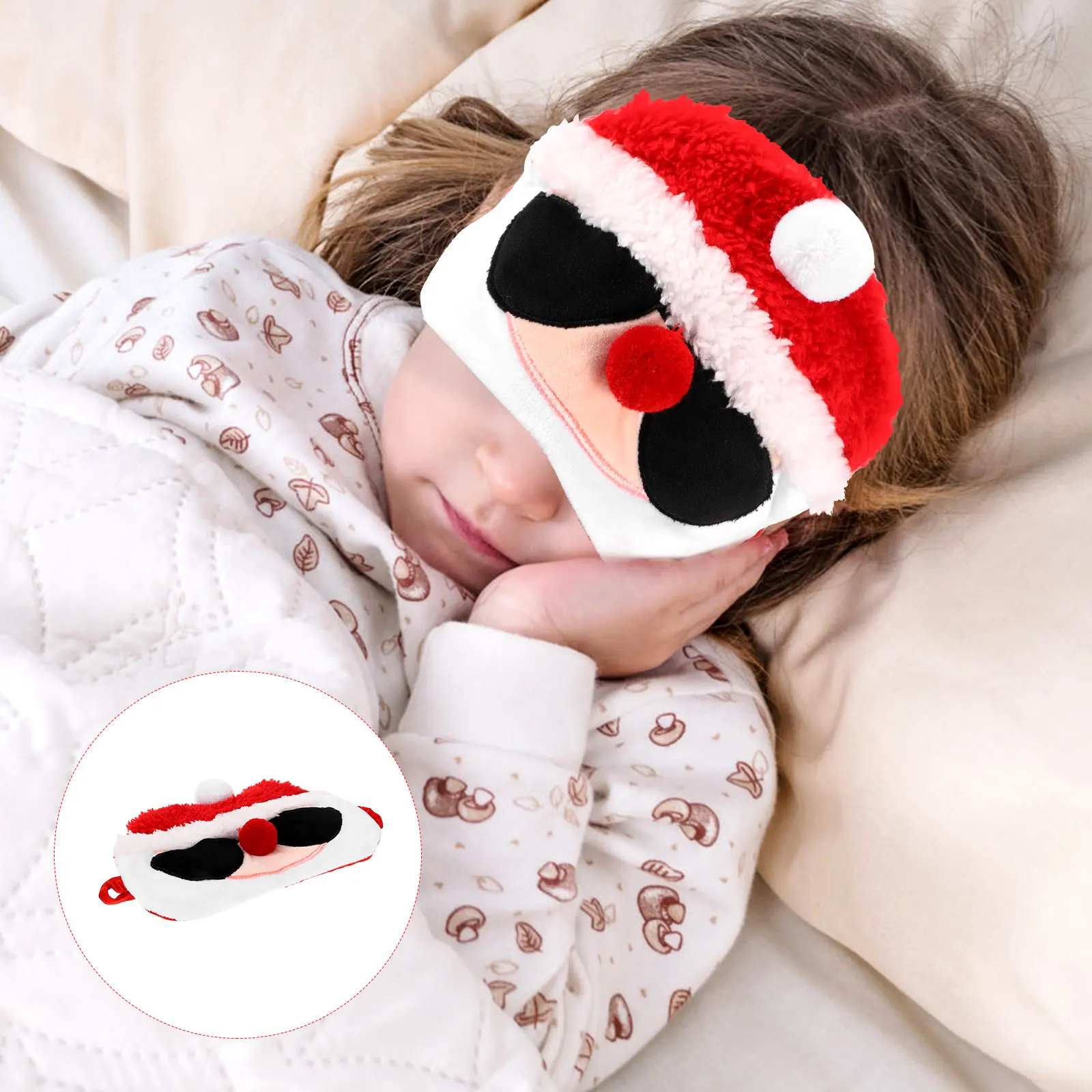 Santa Claus Cartoon Eye Mask Polyester Sleep Aid Blocks Light Helps Fall Asleep Faster Great for Hotels Trains Flights Christmas