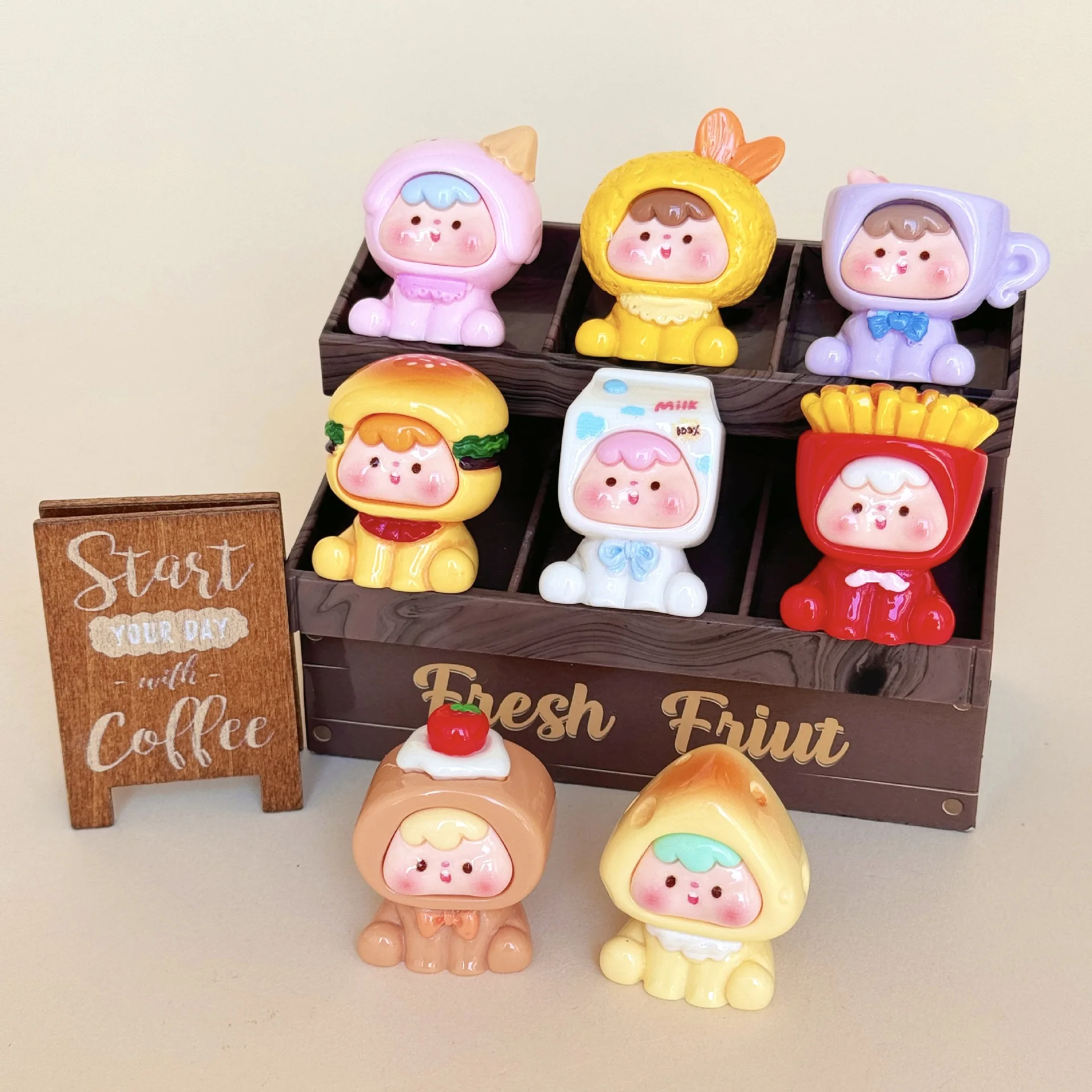 8 unids/set nueva tienda de conveniencia de dibujos animados comida cachorro resina DIY adorno colgante llavero muñeca adorno de escritorio accesorios de juguete