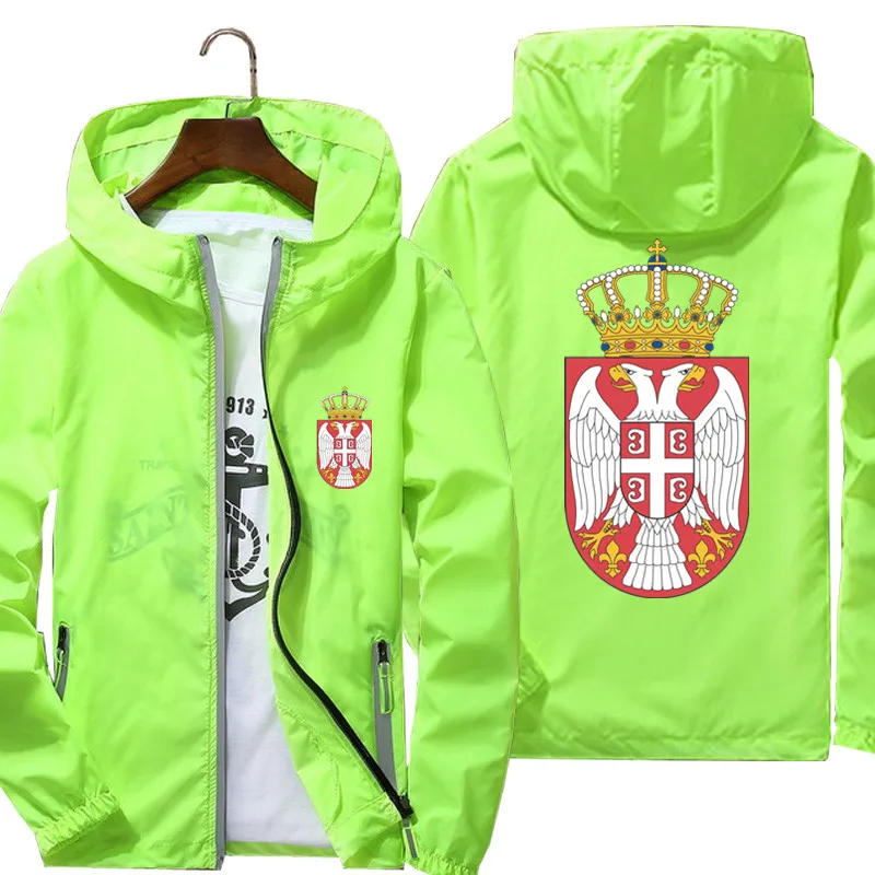 The Coat Of Arms Of Serbia Zipper Men\'s Hooded Male Windbreaker Reflective Coat Hoodies Jacket Unisex Zipper Pilot Parkas 7XL