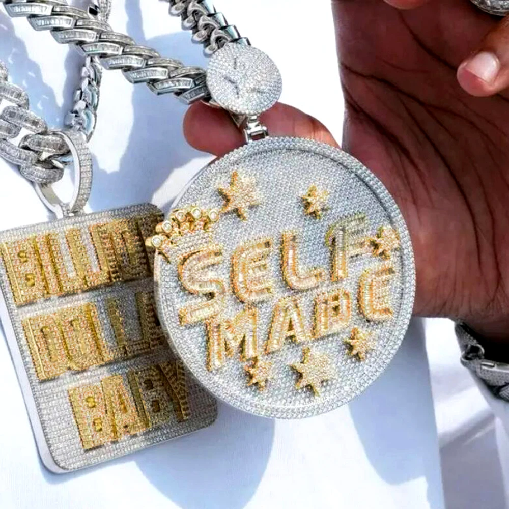 

2025 Big Heavy Iced Out Bling 5A Cubic Zircon Paved Self Made Engraved CZ Star Pendant Necklace Hip Hop Men Women Charm Jewelry