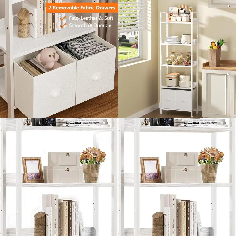 

Белая 5-уровневая книжная полка с ящиками, современный шкаф для хранения из дерева и металла для дома и офиса