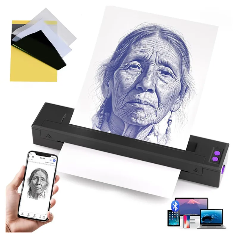 Portable HD Tattoo Printer P19 Mini Tattoo Stencil Printer A4 Tattoo Machine for Tattoo Artists Compatible with Phone Tablet PC