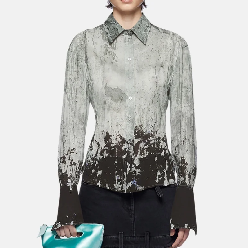 

High-qualitythree-dimensionalcut viscose fiberChinese style ink print long-sleeved shirt women's fashionable casual shirt jacket