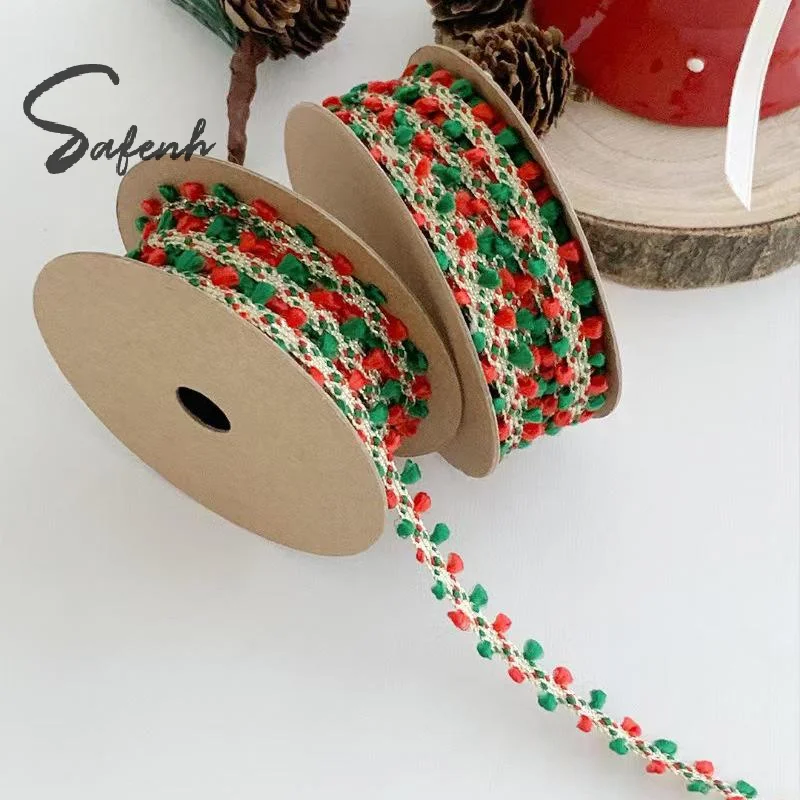5/10yards 1 Roll Red Green Lace Trim Ribbon Christmas Decoration With Golden Accents High Quality Craft Ribbon For Wreaths