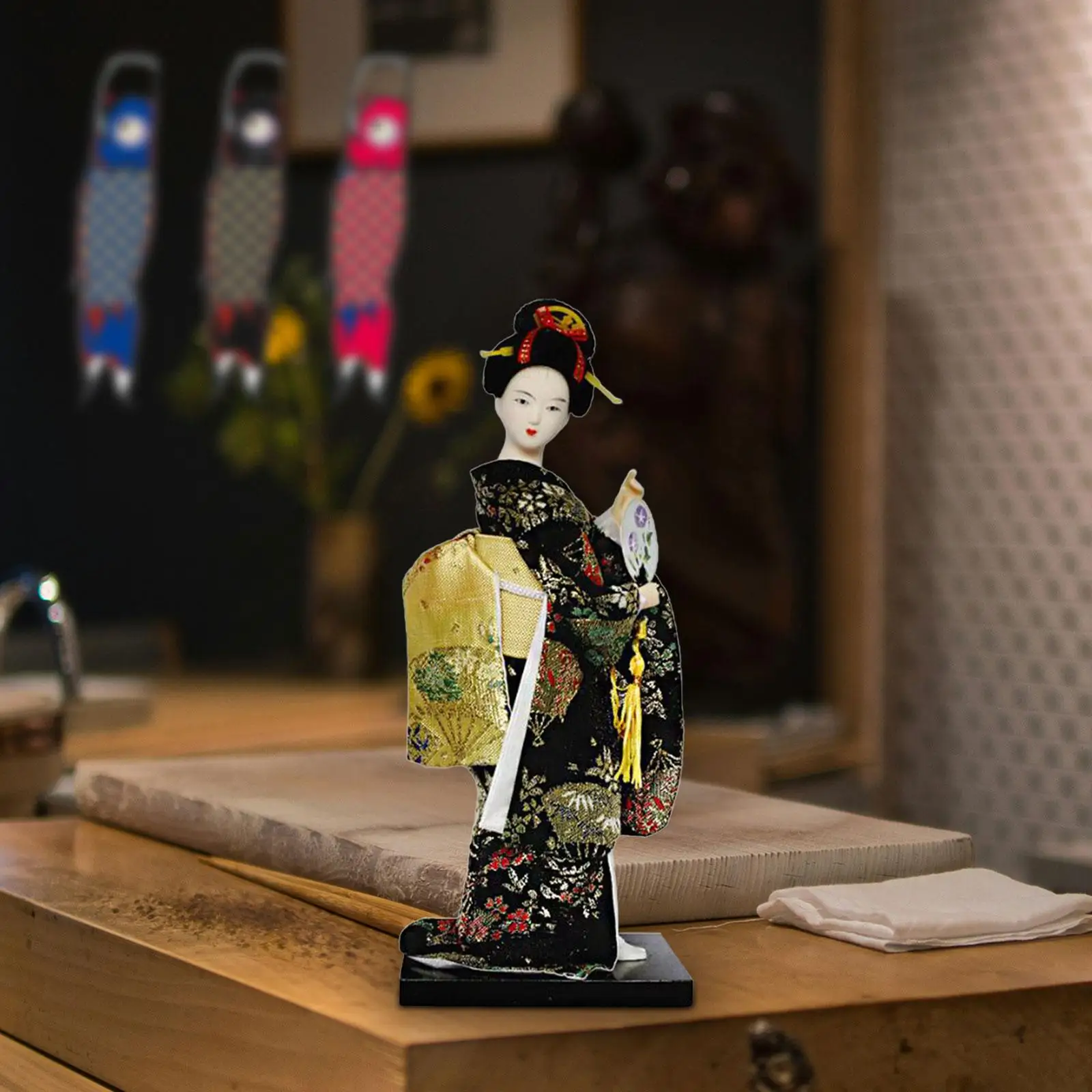 Japanese Geisha Kimono Doll 25cm Holiday Gift Handmade Sculpture Desktop