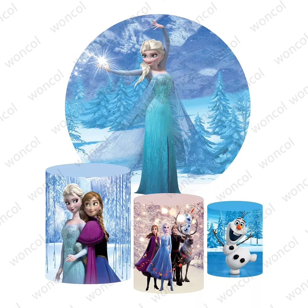 

Disney Elsa Round Backdrop Frozen Girls Birthday Backdrop Frozen Sven Kristoff Elsa Anna Olaf Cylinder Cover Decor Photo Props