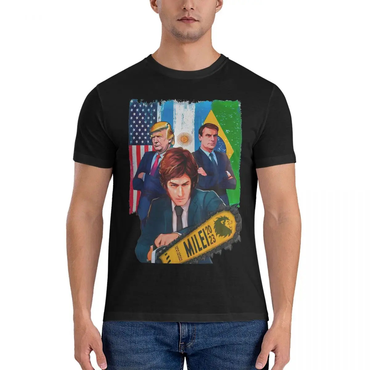 President 2023 Donald Trump Jair Bolsonaro Make America Great Again T Shirt for Men 100% Cotton Leisure T-Shirts Crew Neck