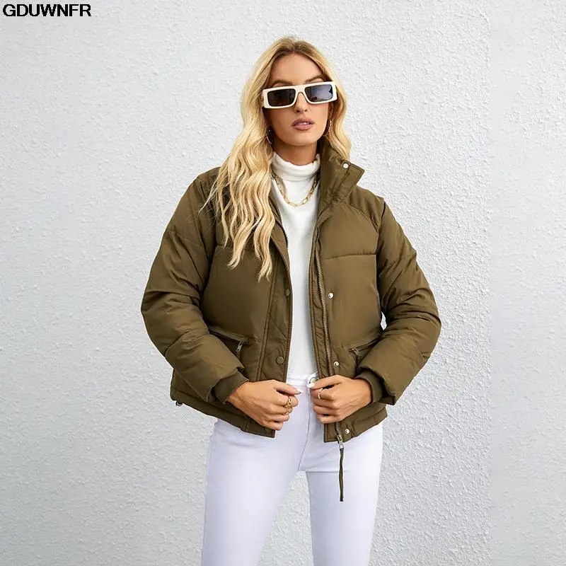 2023 New Women Short Winter Parkas Coat Korean Loose Standing Collar Cotton Padded Jacket Female Loose Zip Bread Coat Basic Coat