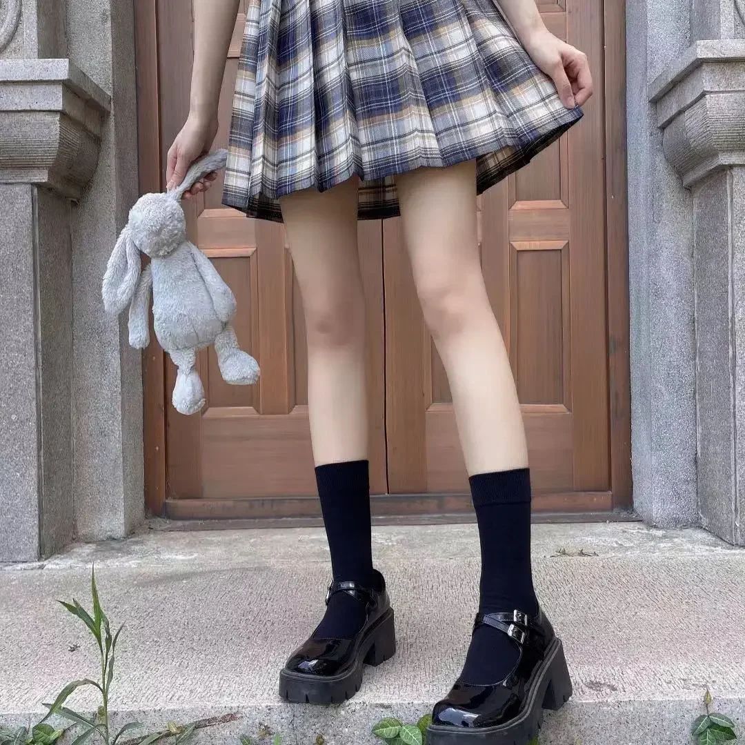 JK Damen Schwarz-Weiße Kniehohe Lolita-Socken, Niedliche Overknee-Socken für Mädchen, Tägliche Dünne Weiche Atmungsaktive Einfarbige Strümpfe – Detail 3