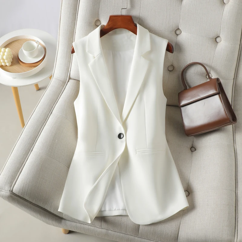 

White Slim Fit Suit Vest Women's Spring and Autumn New Workplace Temperament Elegant Top Outerwear
