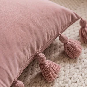 Decorative pillow covers with handcrafted tassels, cute boho style, soft velvet, sofa and car, home decoration, 17.7 10 Main Sales Boho Pillow Cover - №6