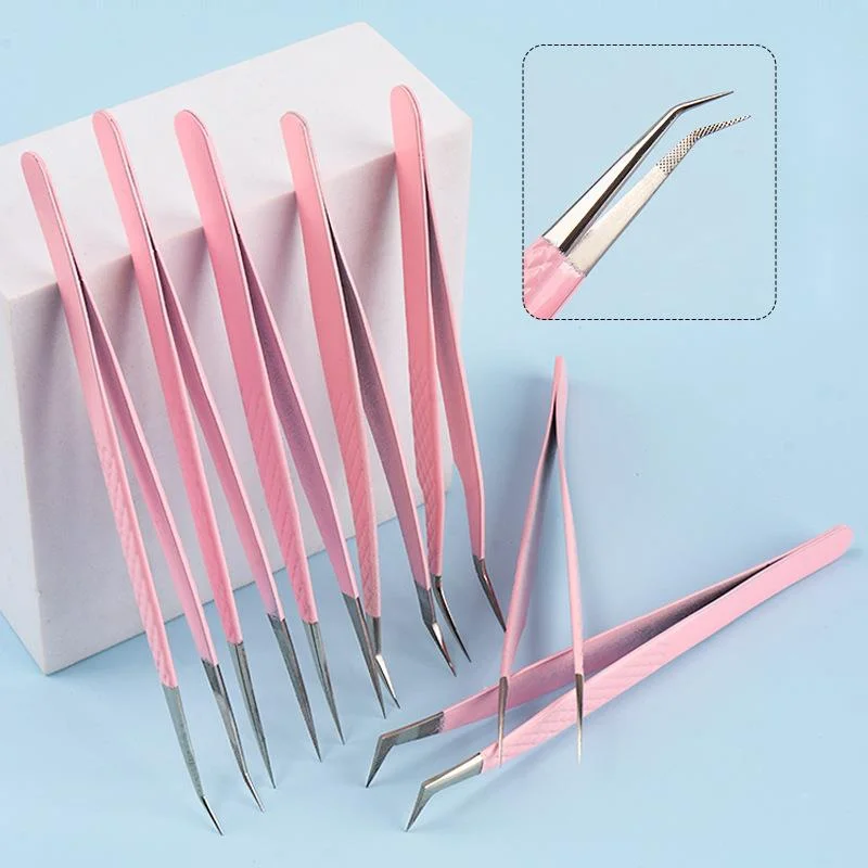 Shaped Pink Fiber Tip Eyelash Tweezer 90 Degree Curved Beak For Professional Lash Artists Salon Home Bridal Gift Elegant
