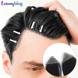 Small Human Hair Piece Bolts Head Toupee for Men's Capillary Prosthesis Frontal Hairline Invisible Ultra Thin Skin Patch