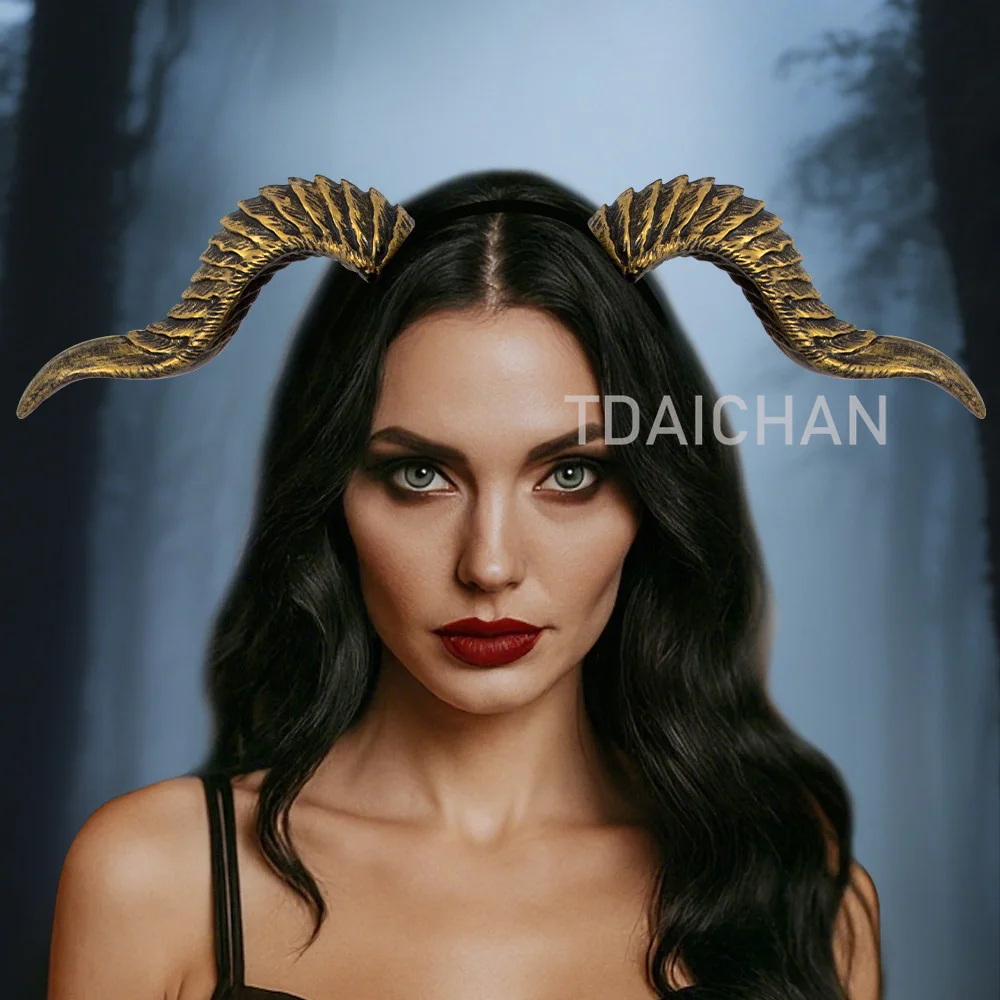 2025 هالوين تأثيري الشيطان القرن الشعر هوب لتقوم بها بنفسك الجمعية كوس إكسسوارات الشعر الدعائم شيطان الثور تشوه القرن